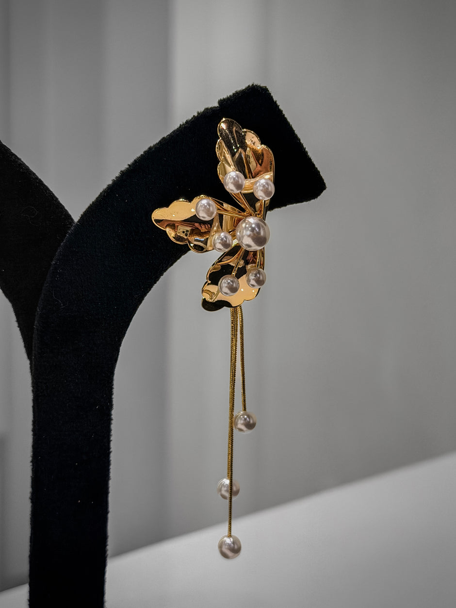 Gold Floral Pearl Spray Earrings Set