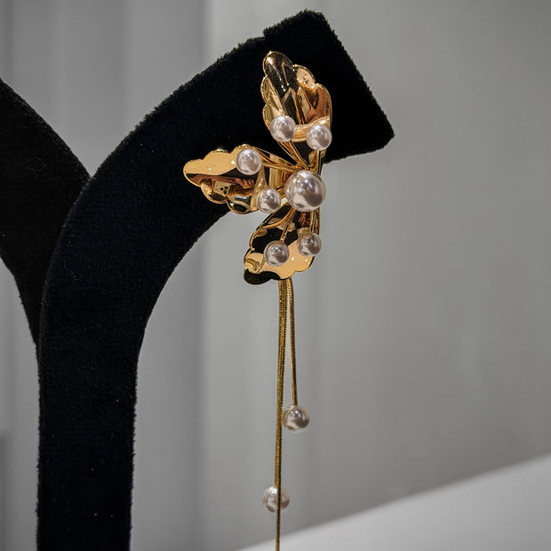 Gold Floral Pearl Spray Earrings Set