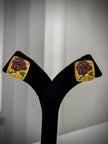 Gold Purple Floral Stud Earrings Set