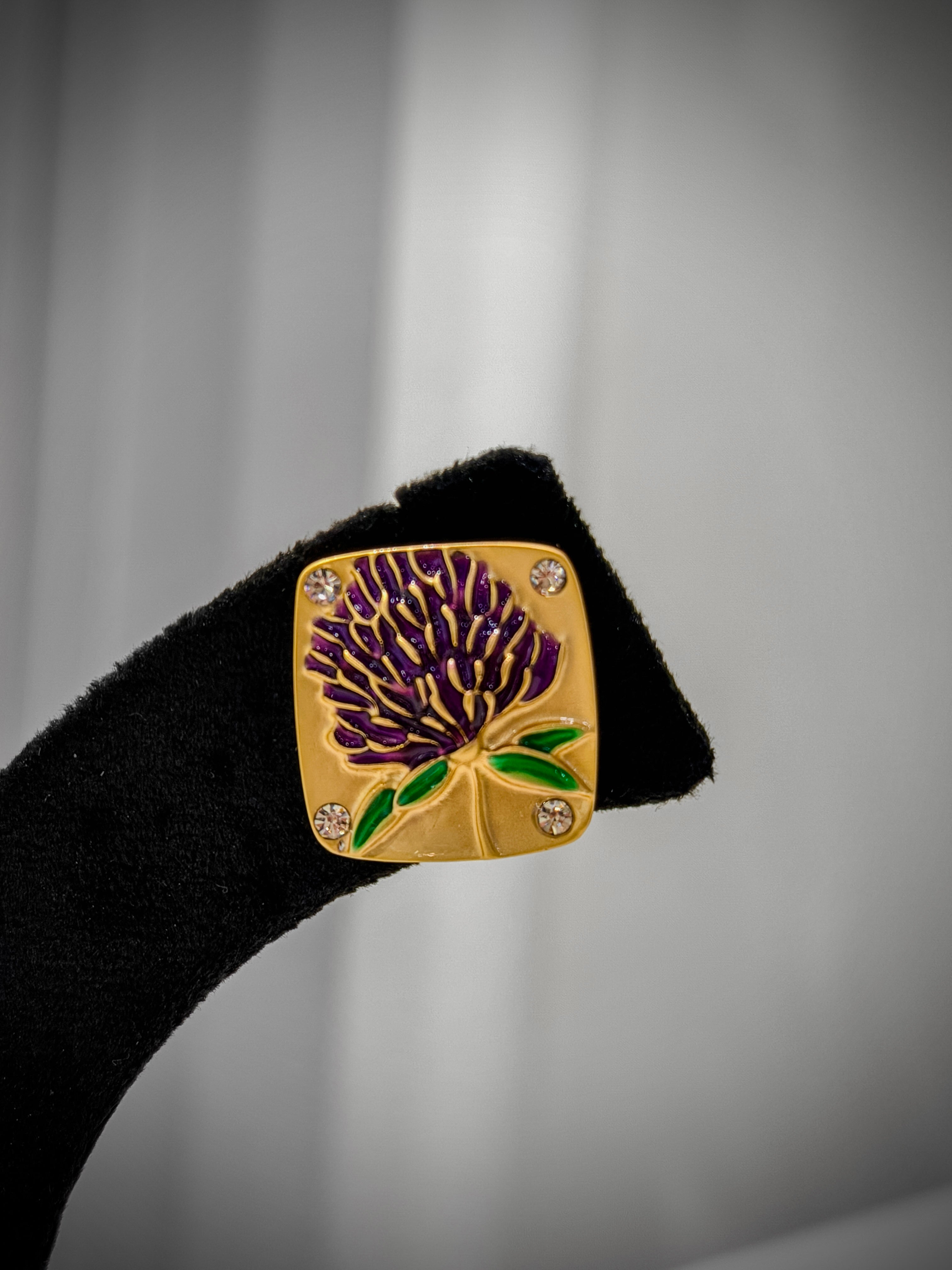 Gold Purple Floral Stud Earrings Set