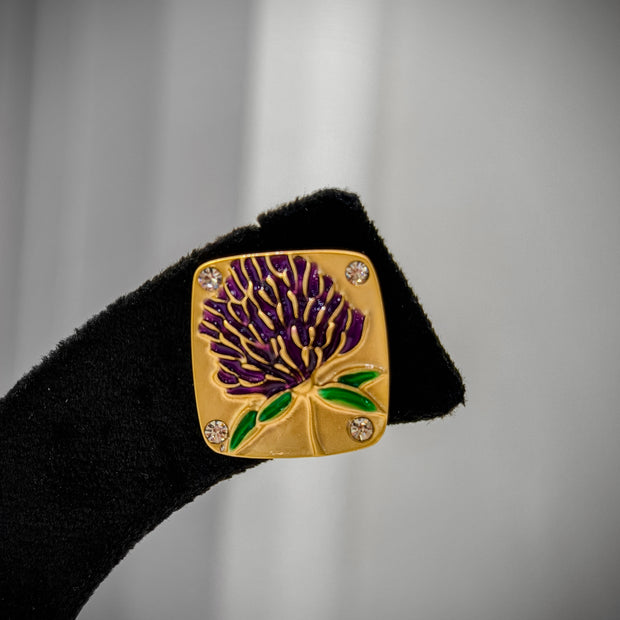 Gold Purple Floral Stud Earrings Set
