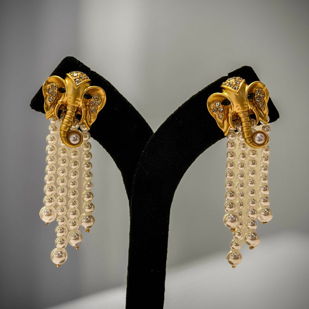 Gold Ganesha Pearl Earrings Set