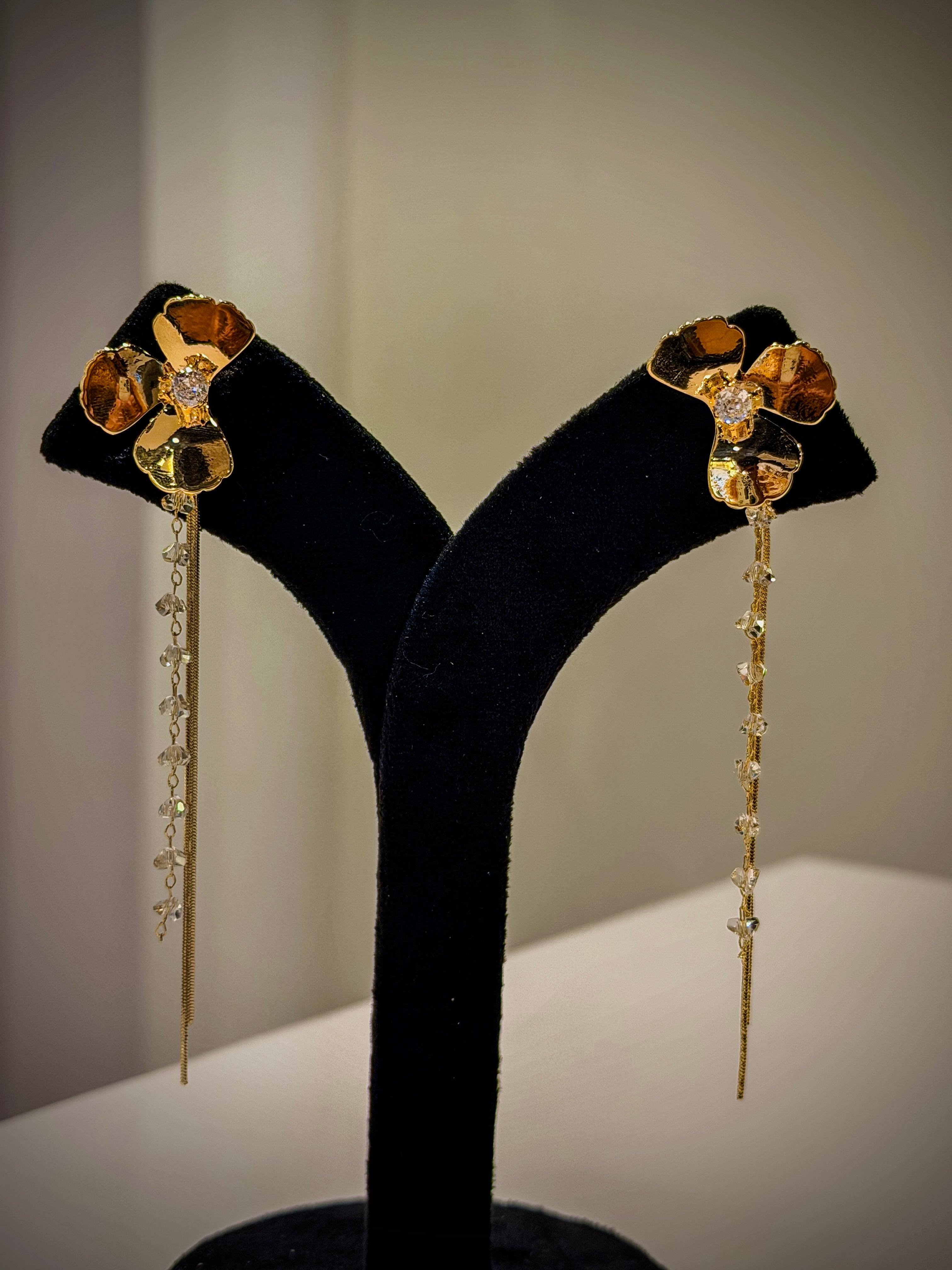 Gold Bloom Crystal Earrings Set