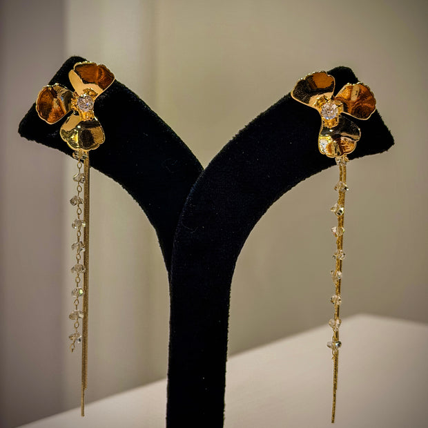 Gold Bloom Crystal Earrings Set