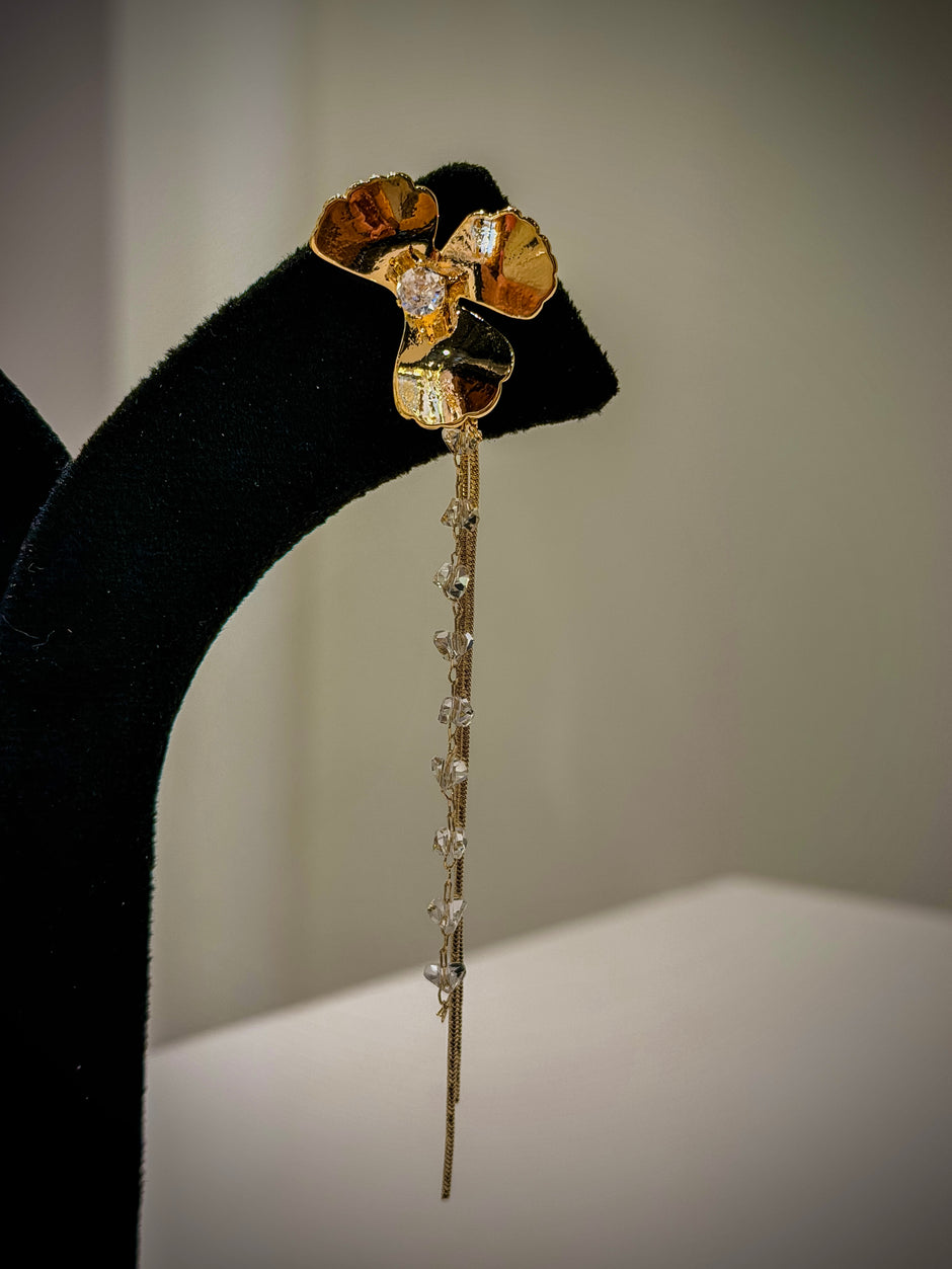 Gold Bloom Crystal Earrings Set
