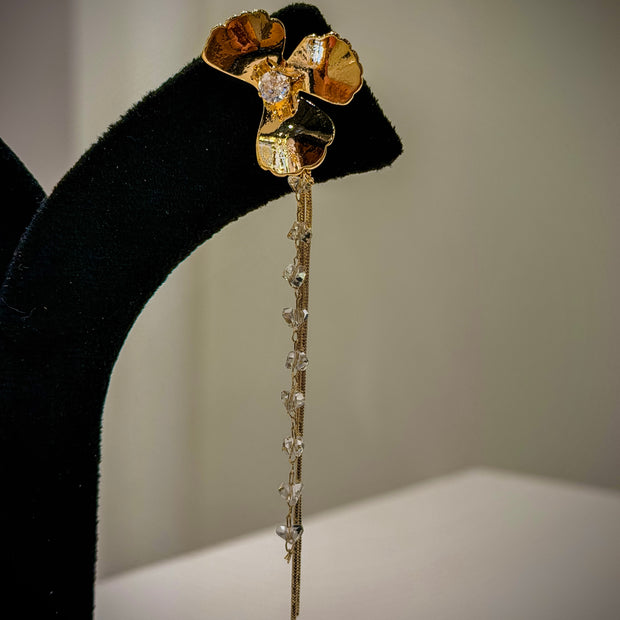 Gold Bloom Crystal Earrings Set