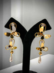 Gold Floral Drop Pearl Earrings Set