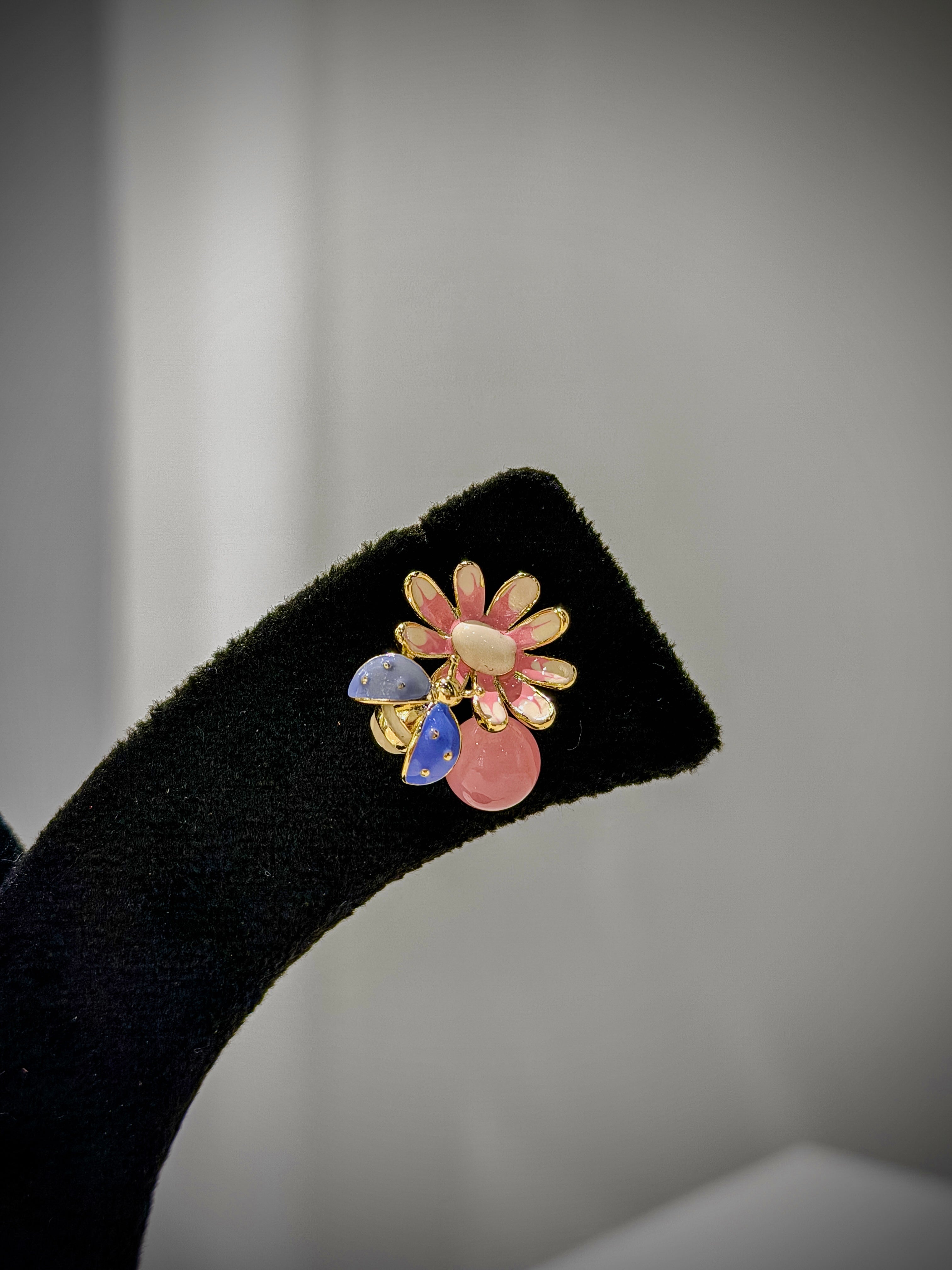 Gold Enamel Floral Earrings Set