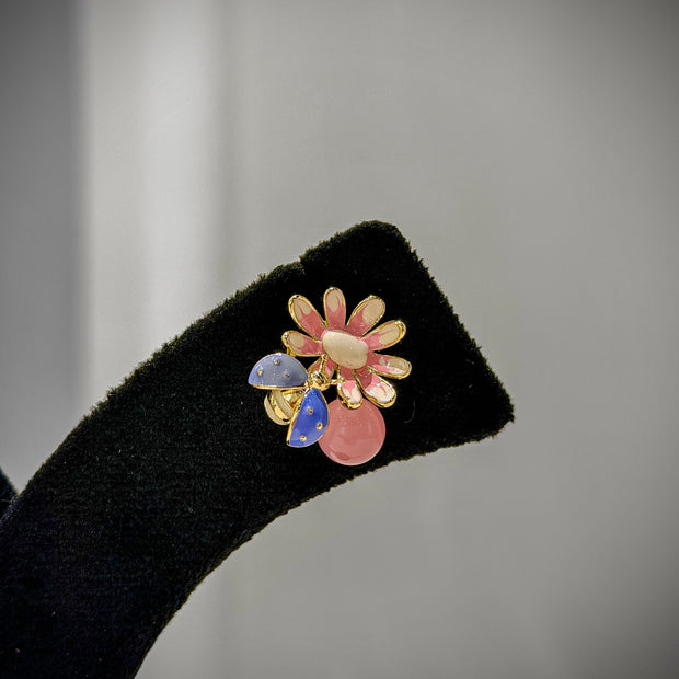 Gold Enamel Floral Earrings Set