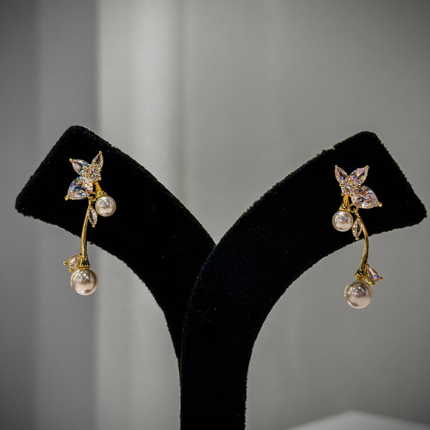 Gold Crystal Pearl Earrings Set