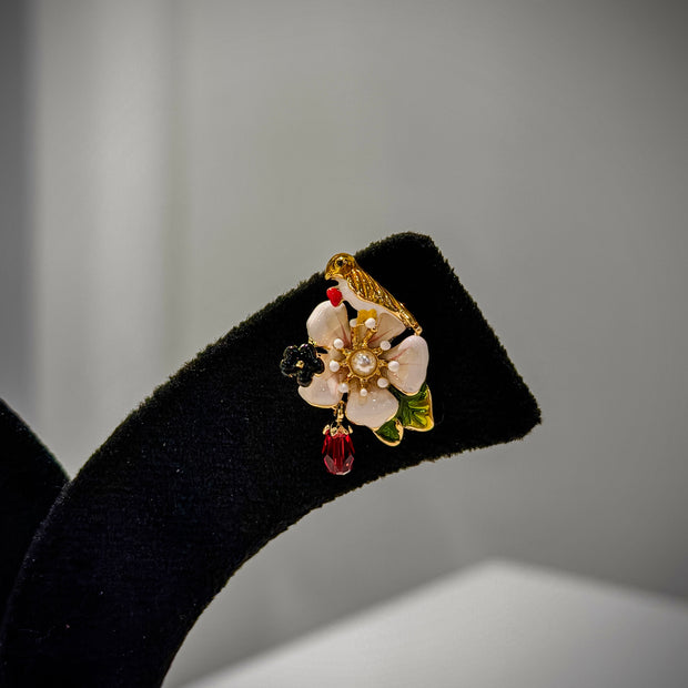 Gold Blossom Bird Charm Stud Earrings Set