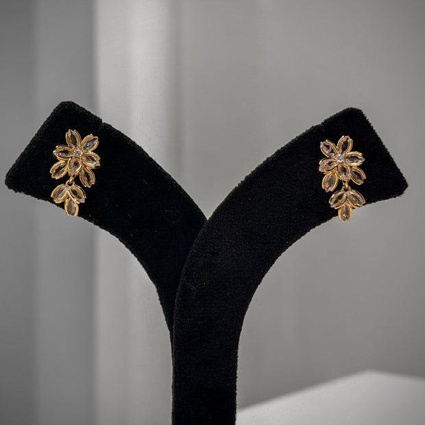 Gold Floral Crystal Earrings Set