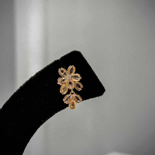 Gold Floral Crystal Earrings Set