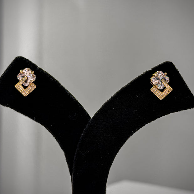 Gold Crystal Link Stud Earrings Set