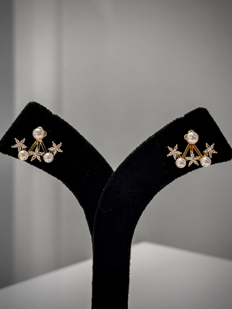 Gold Pearl Crystal Stud Earrings Set