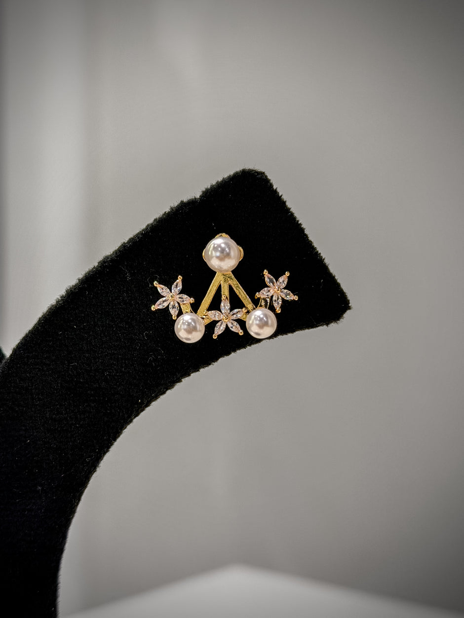 Gold Pearl Crystal Stud Earrings Set