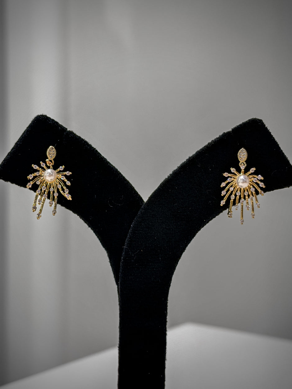 Gold Pearl Spider Crystal Earrings Set