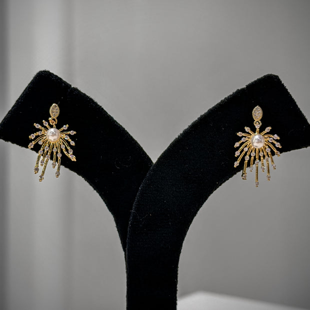 Gold Pearl Spider Crystal Earrings Set