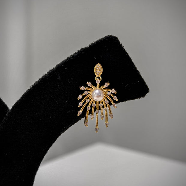 Gold Pearl Spider Crystal Earrings Set