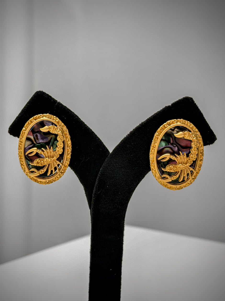 Gold Scorpion Oval Statement Stud Earrings Set