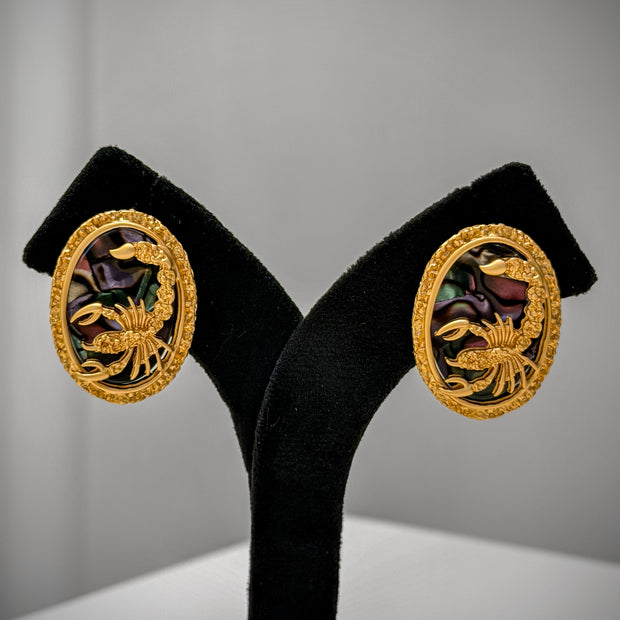 Gold Scorpion Oval Statement Stud Earrings Set