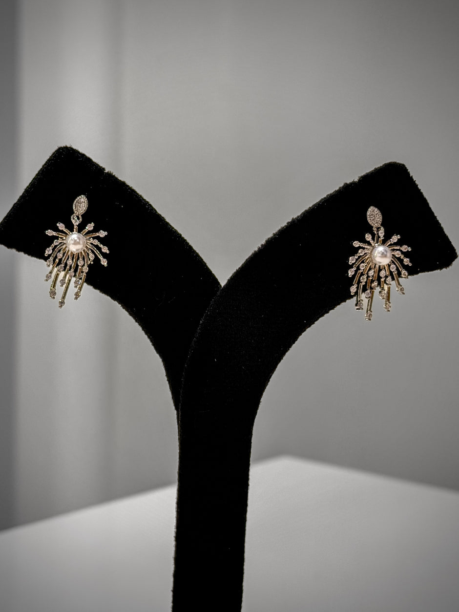 Gold Pearl Spider Crystal Earrings Set