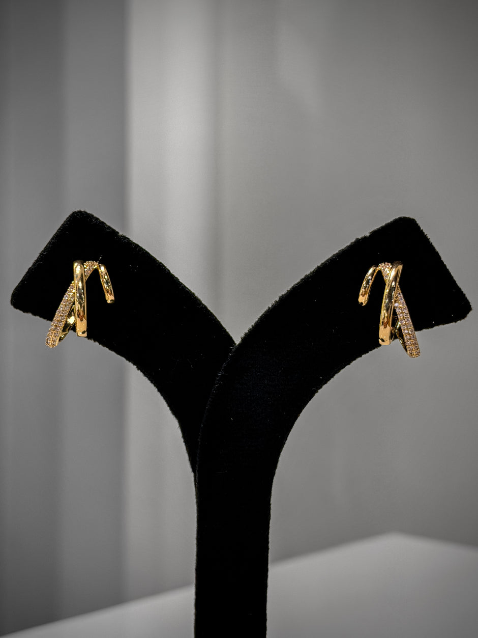 Gold Accent Twin Bar Stud Earrings Set