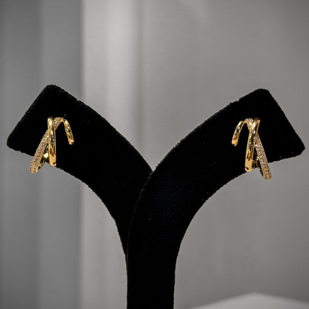 Gold Accent Twin Bar Stud Earrings Set