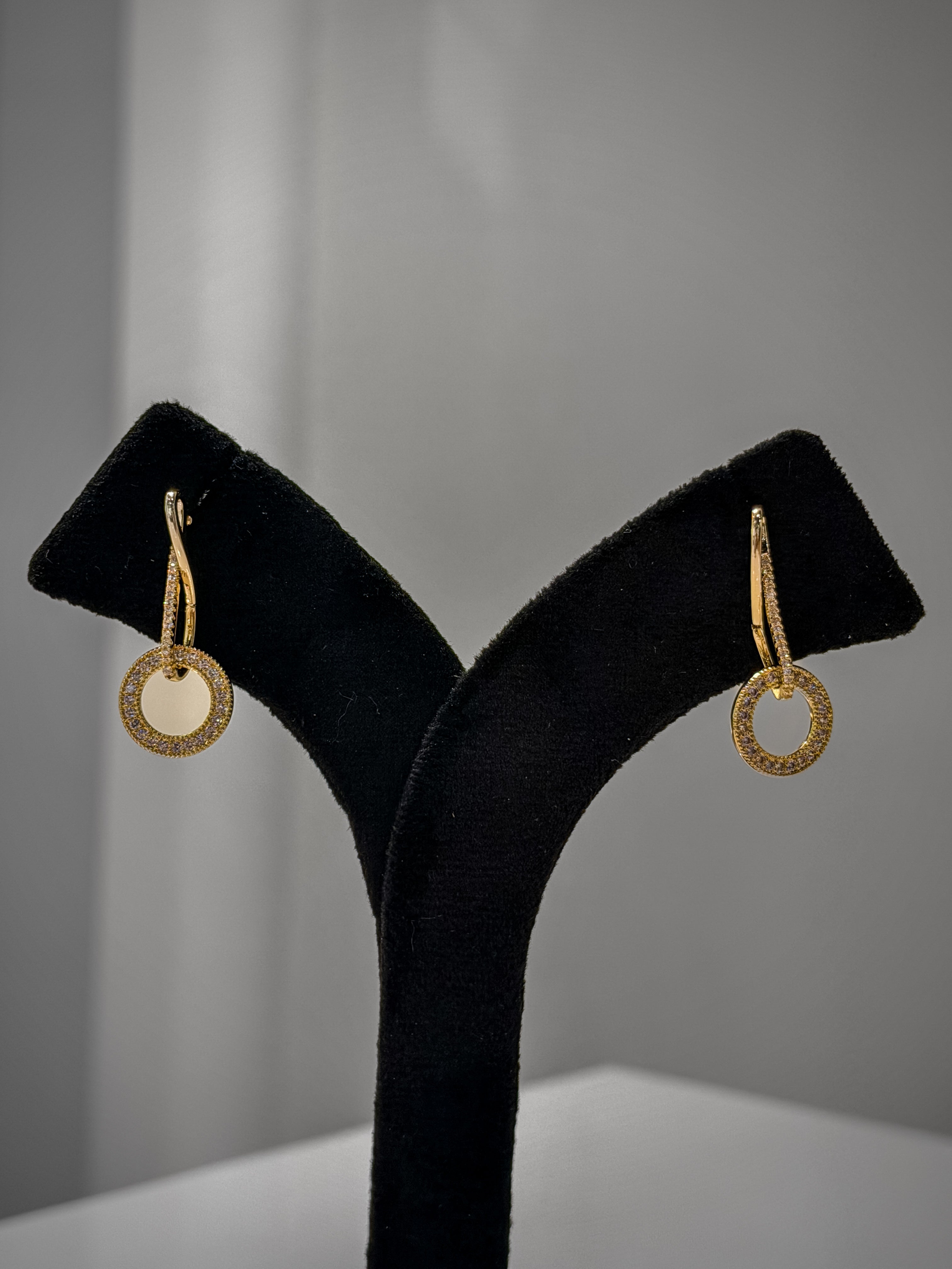 Gold CZ Circle Drop Minimal Stud Earrings