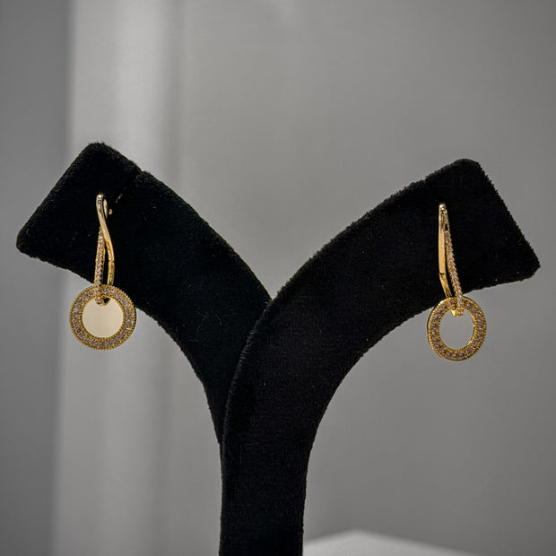 Gold CZ Circle Drop Minimal Stud Earrings
