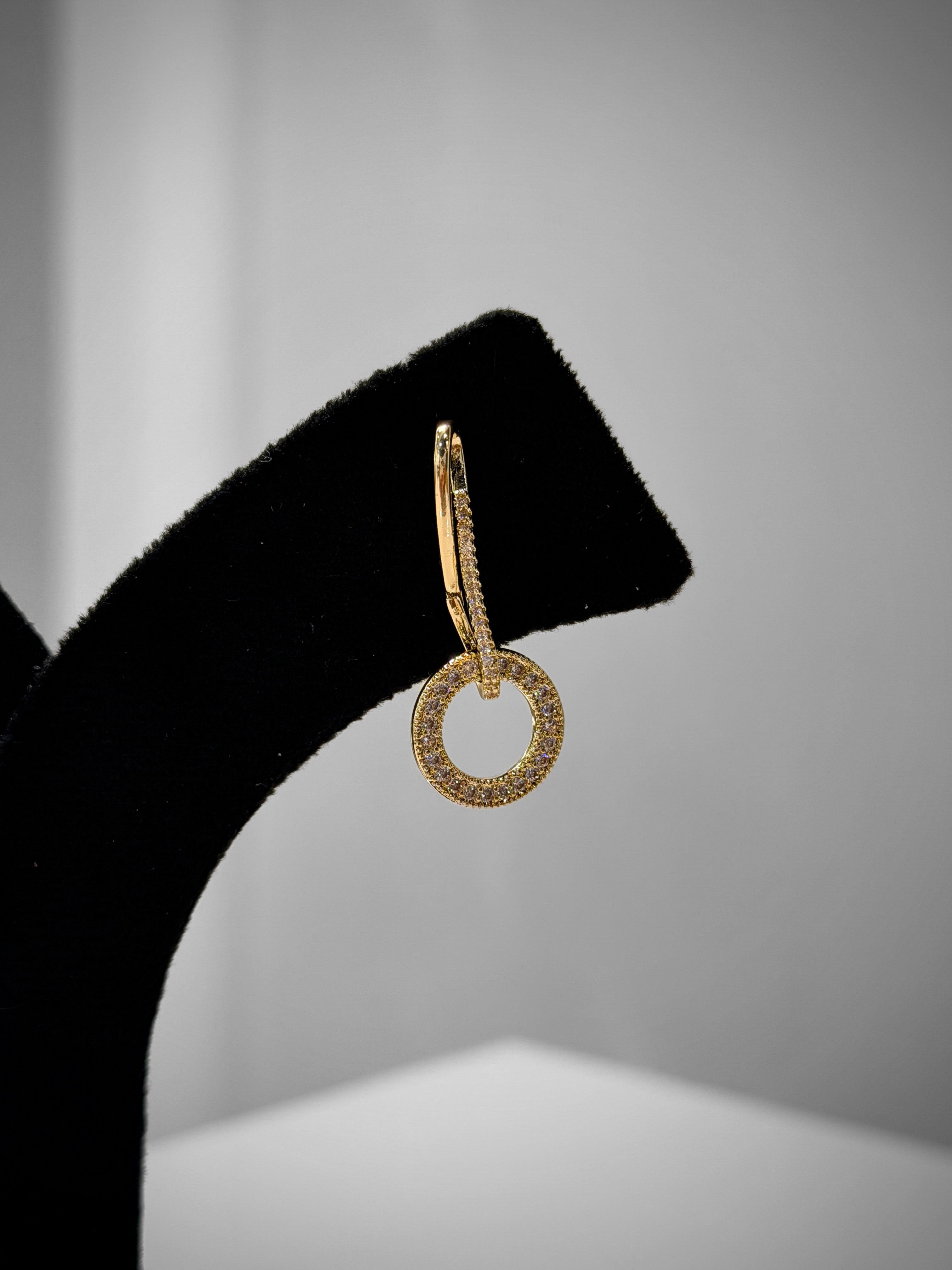 Gold CZ Circle Drop Minimal Stud Earrings