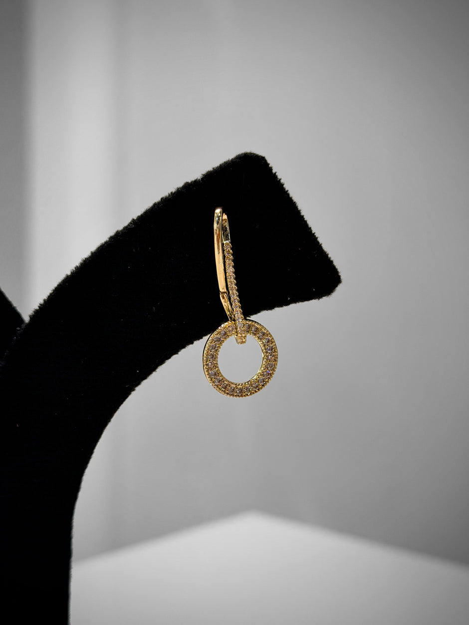 Gold CZ Circle Drop Minimal Stud Earrings