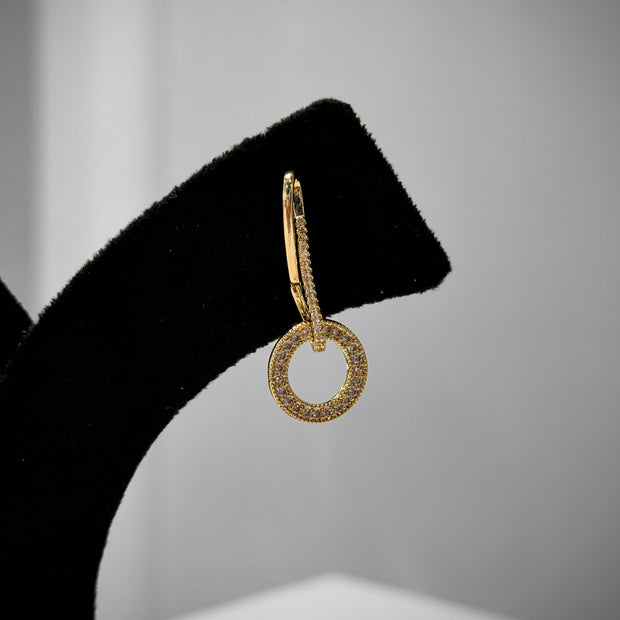 Gold CZ Circle Drop Minimal Stud Earrings