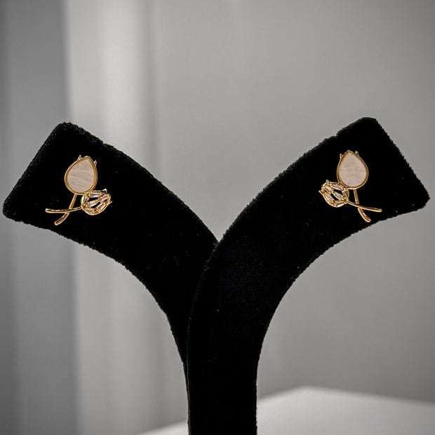 Gold Pearl Floral Stud Earrings Set