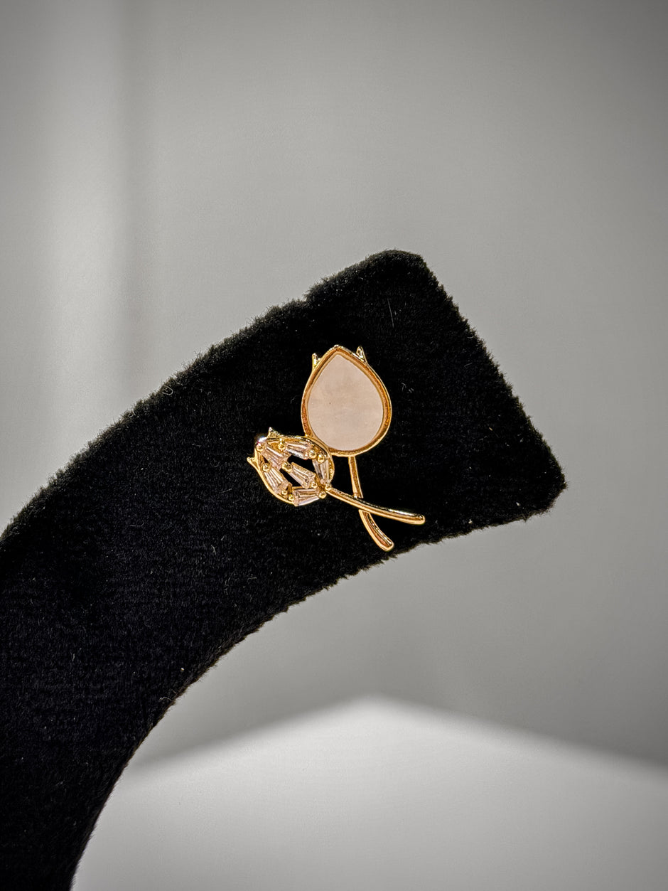 Gold Pearl Floral Stud Earrings Set