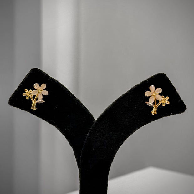 Gold Opal Floral Stud Earrings