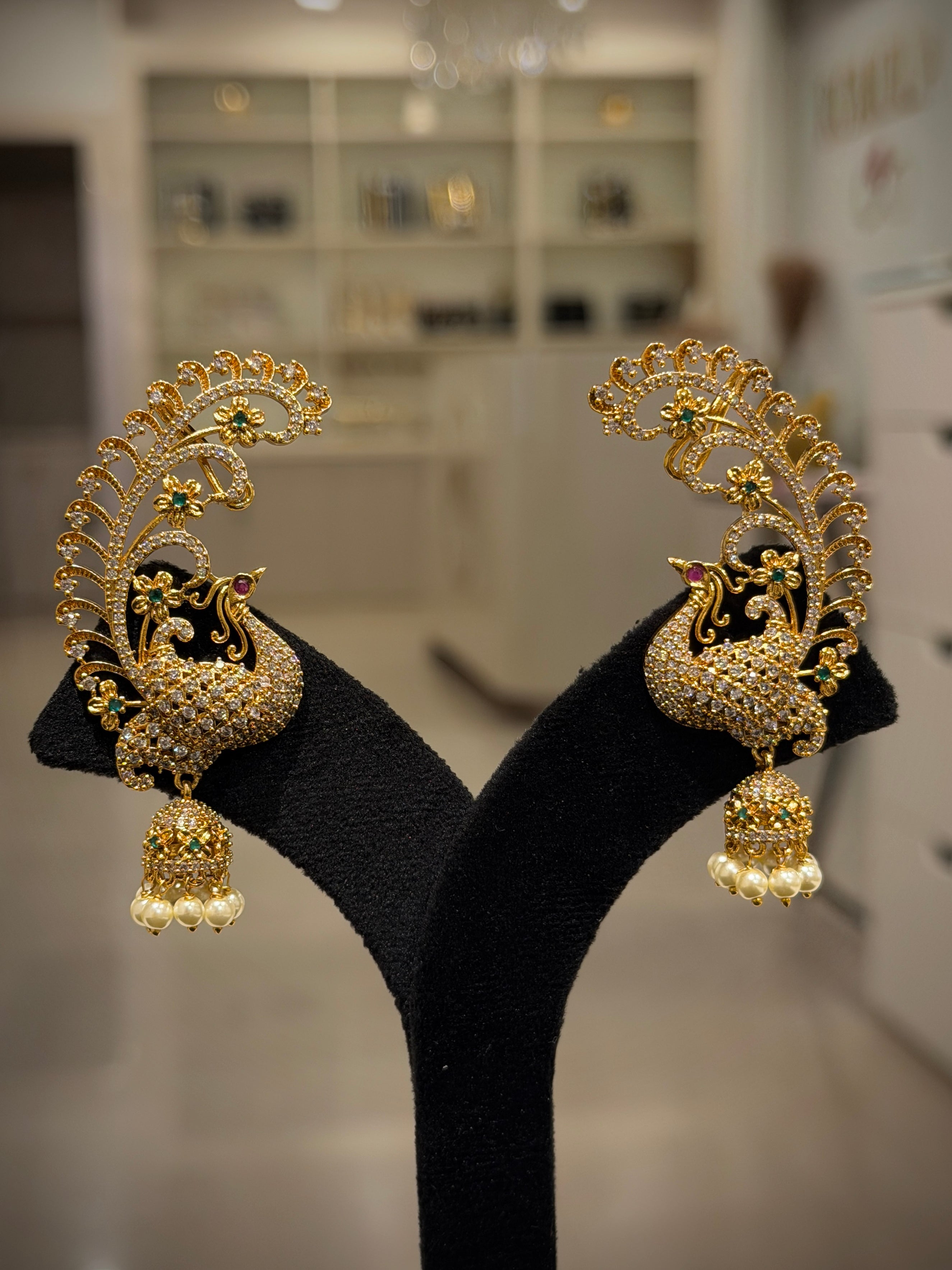 Peacock Jhumka Pearl Earrings Set