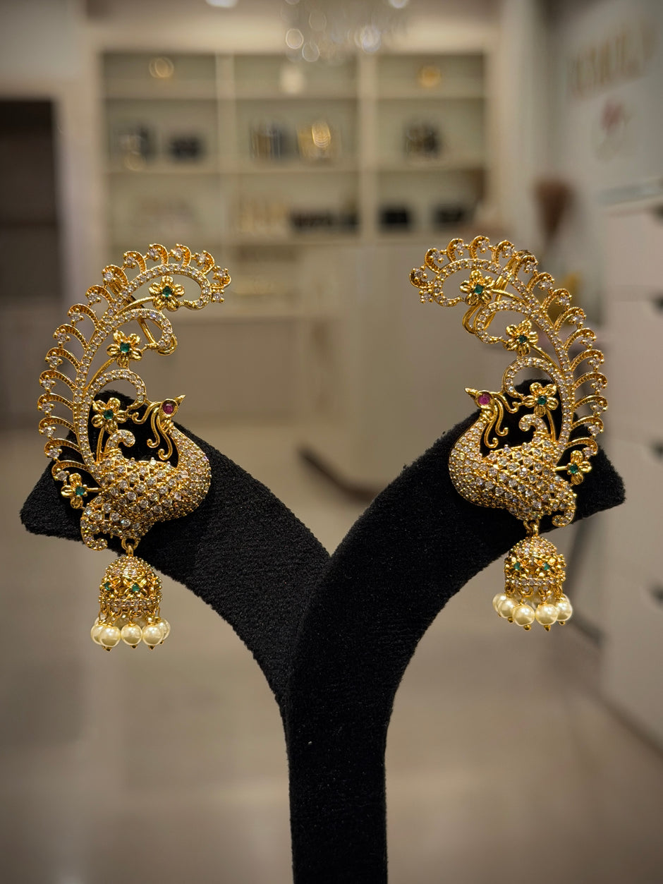 Peacock Jhumka Pearl Earrings Set
