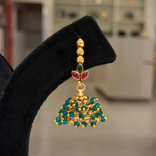 Emerald Bead Jhumka Cluster Earrings set