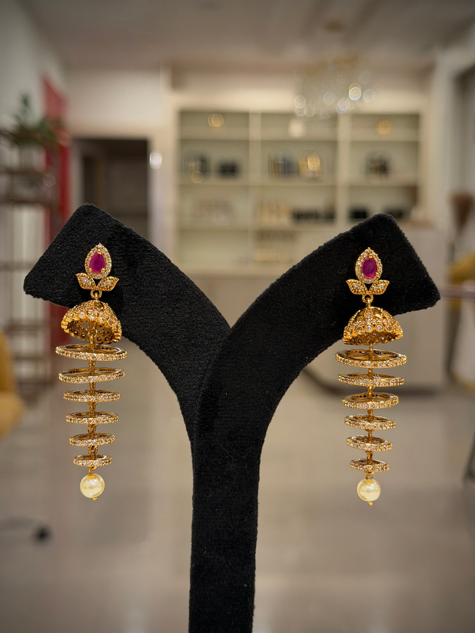 Spiral Pearl Drop Jhumka Earrings