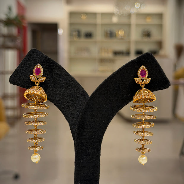 Spiral Pearl Drop Jhumka Earrings