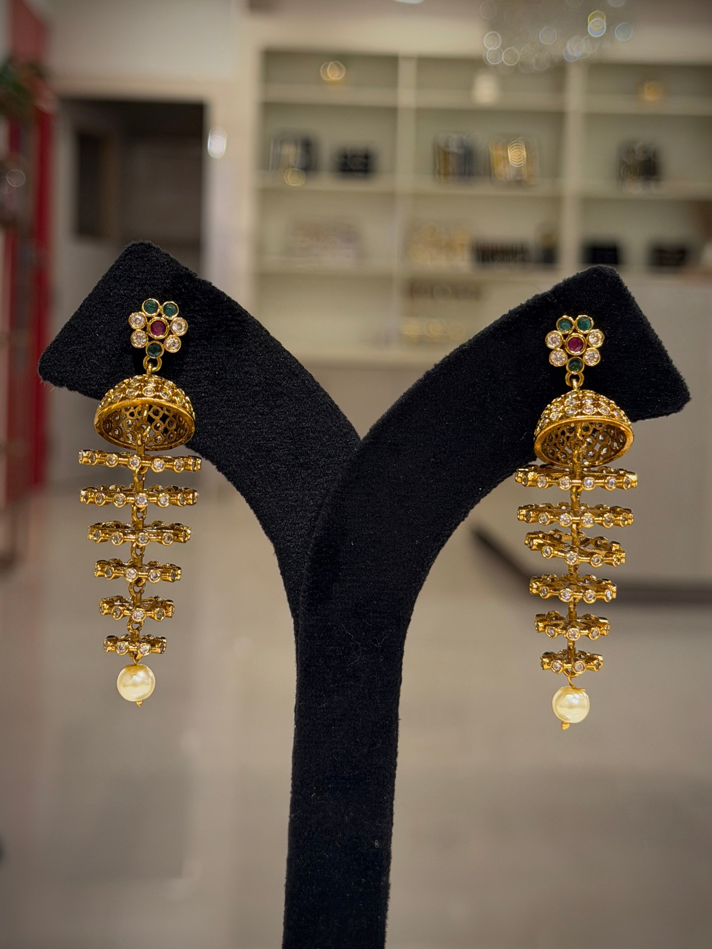 Floral Jhumka Cascade Pearl Earrings