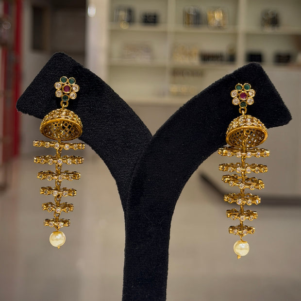 Floral Jhumka Cascade Pearl Earrings