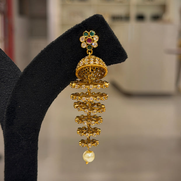 Floral Jhumka Cascade Pearl Earrings