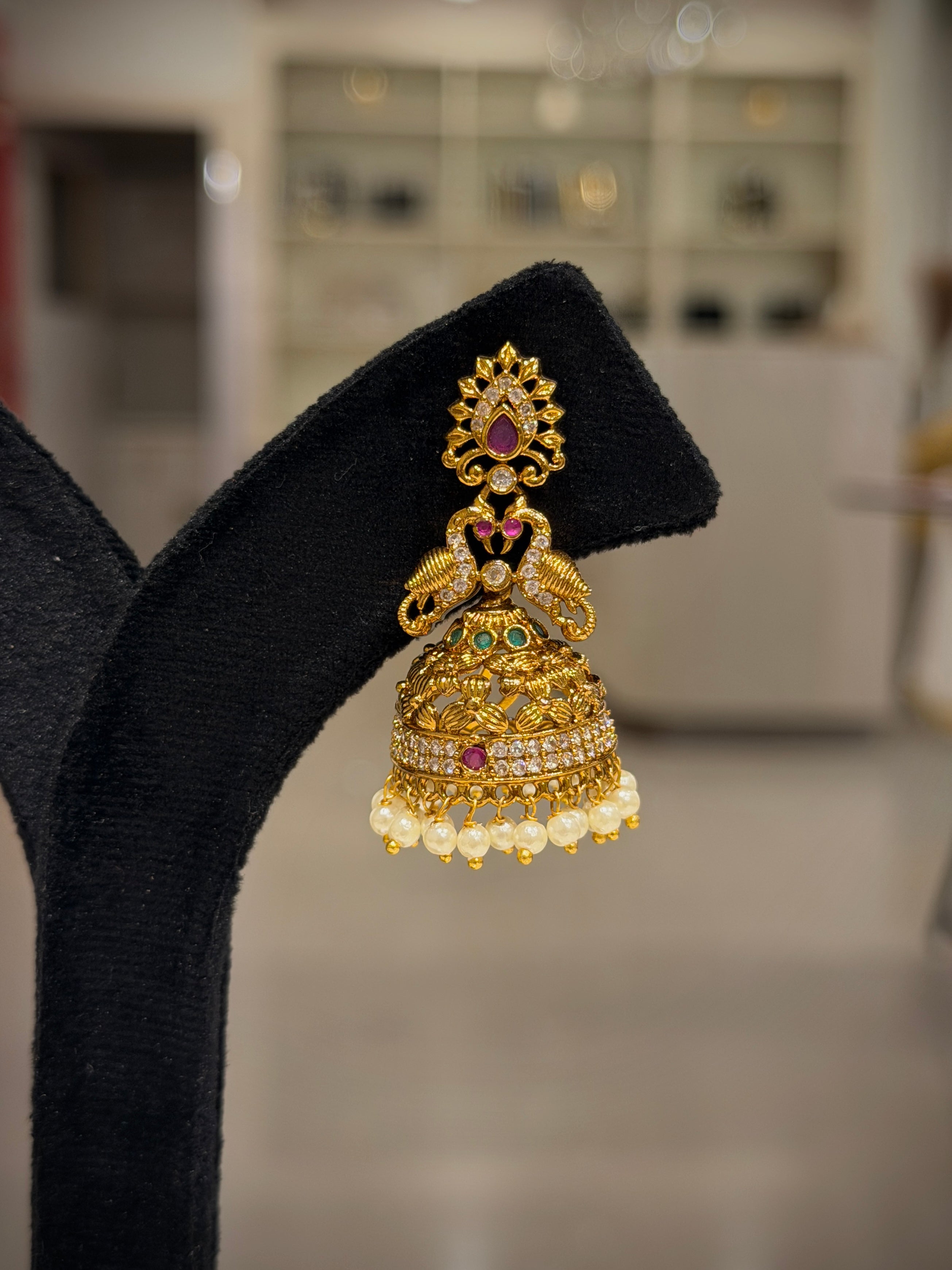 Bird Motif Jhumka Pearl Earrings