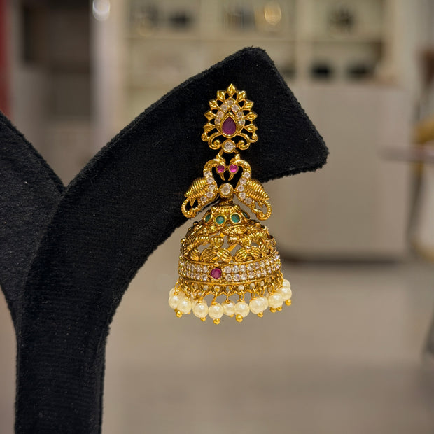 Bird Motif Jhumka Pearl Earrings