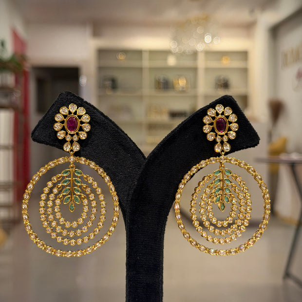 Floral Crystal Circle Chandbali Earrings