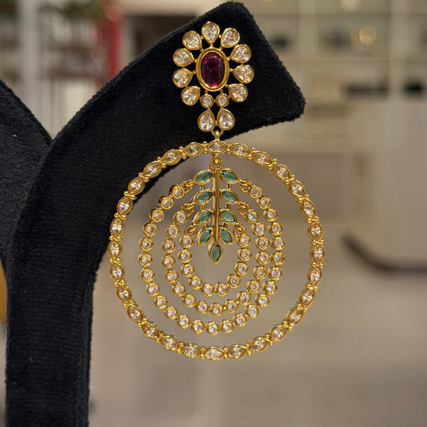 Floral Crystal Circle Chandbali Earrings