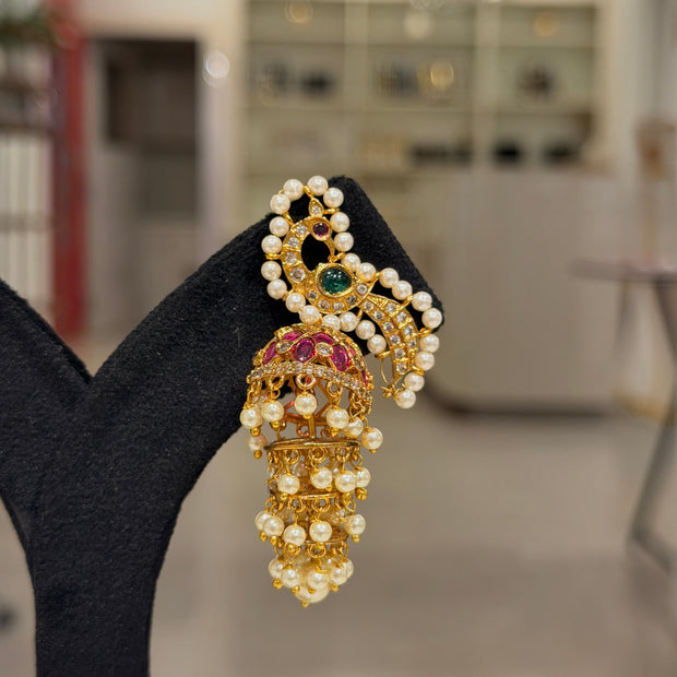 Peacock Pearl Cluster Jhumka Earrings