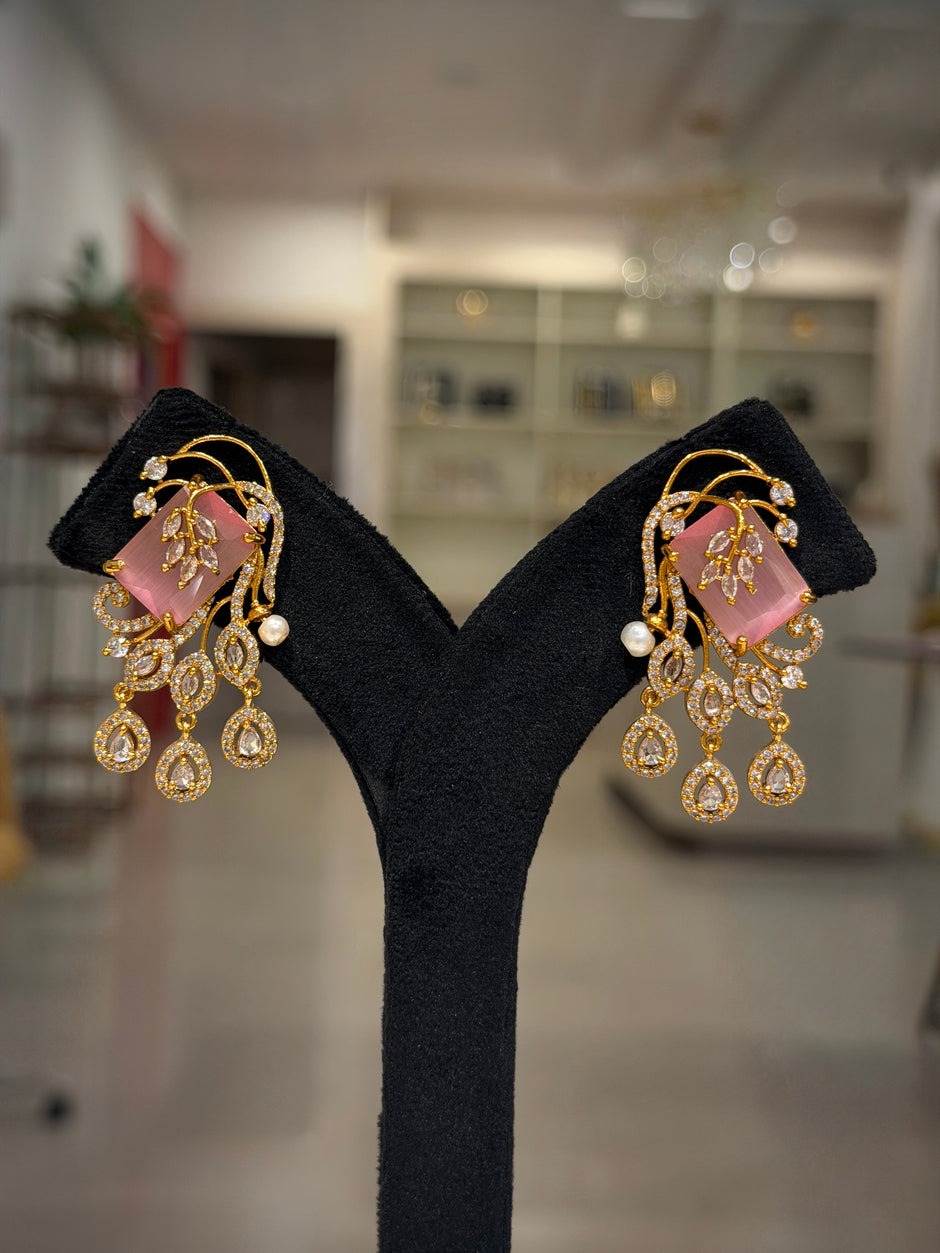 Floral Crystal Stone Cascade Dangle Earrings